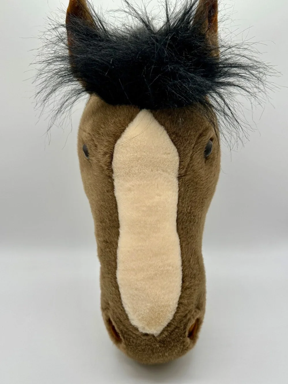 Realistic Brown Horse Head Plush Wall Mount Trophy Black Hair Mane Childs Room